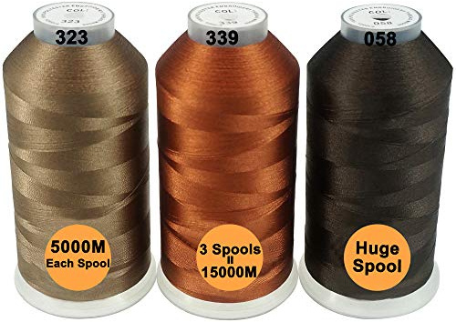 New brothread 3er Set Verschiedene Braun Farben Polyester Maschinen Stickgarn Riesige Spule 5000M für alle Stickmaschine