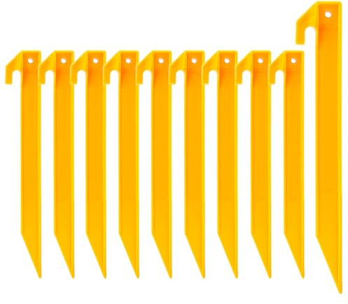 Hikemax Plastic Tent Stakes 10 Pack - 9 Inch Heavy Duty Beach Sand Pegs - Windproof Plastic Garden Stakes for Secure Tents, Inflatables, Canopies, Rain Tarps and Garden Structures