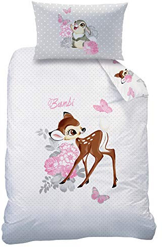 Arle-Living 2 TLG. Baby Bettwäsche Wende Motiv: Bambi - renforcé 100x135 cm + 40x60 cm (Bambi mit Punkten, ohne Laken)