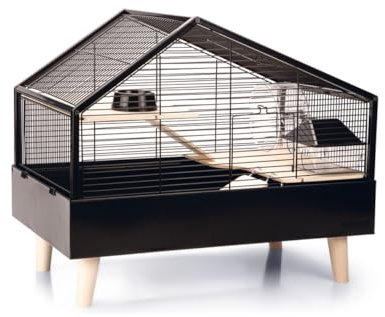 Beeztees Ayaz - Nagerkäfig - Metall - Holzfüße - schwarz - 58 x 38 x 46cm