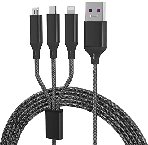 Multi 3 in 1 USB Langes Ladekabel, Universal 3M/10Ft Nylon Geflochtenes PD 6A Schnell Ladekabel Mit Mehreren Anschlüssen (USB C/Micro USB/IP) Für Phones/Android/Samsung