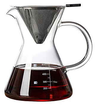 caihuashopping Coffee Pot 600ML Coffee Kettle Pour Over Coffee Maker Drip Glass Coffee Pot with Filter Hand Percolator Coffee Tea Filter Container Coffee Pots (Color : White)