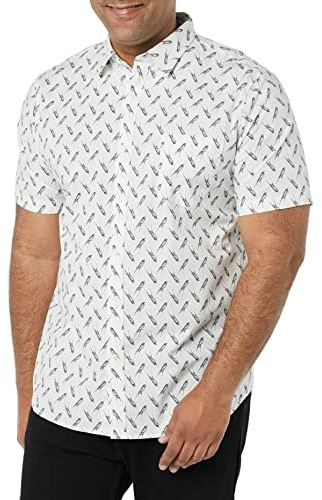Amazon Essentials mäns Slim-Fit kortärmad poplin-skjorta, ljusblå fågeltryck, medium