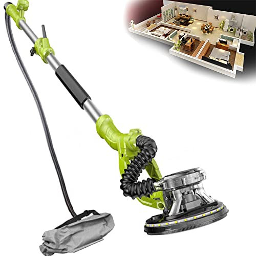 SHENGSHIYU Lijadora De Paneles De Yeso Inalámbrica 810w - 500~2100rpm. con Bolsa para El Polvo, Cabezal Giratorio De 130°, Velocidad Ajustable De 5 Velocidades,Baremetal+50sandpaper-Green