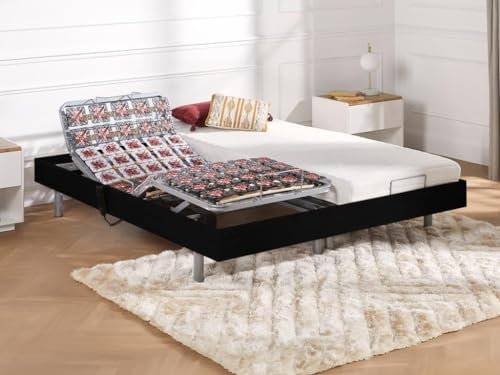 Vente-unique DREAMEA Matratzen elektrischer Lattenrost 2er-Set mit OKIN-Motoren - 1 Zone - 2X 90 x 200 cm - Schwarz - CASSIOPEE III