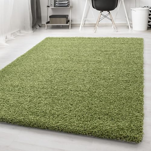 Carpetsale24 Teppich Wohnzimmer Shaggy Flokati Einfarbig Design 120 x 170 cm Grün - Hochflor Teppich Schlafzimmer Pflegeleicht und Super Weich - Flauschiger Teppich Langflor 50 mm Florhöhe Rechteckig