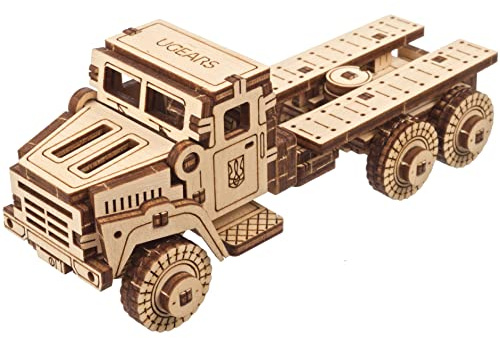 UGEARS Militär-LKW 3D-Puzzle – Holzmodellbausatz für Erwachsene zum Bauen – Mechanischer Modell-LKW-Autobausatz – 3D-Puzzle Holz-Geländewagen – DIY-Denkaufgabe-Puzzle-Bausatz