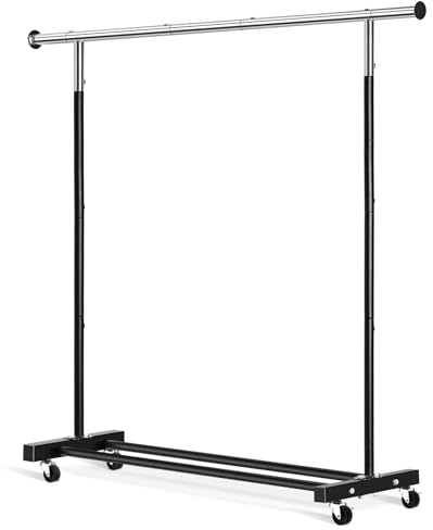 VICERII Clothing Rack, 55.51 Inch Heavy Duty Clothes Rack Rolling Garment Rack with Wheels and Bottom Shelf, 130LB Capacity Clothes Racks for Hanging Clothes, Coats, Shirts, Sweaters, Skirts, Black