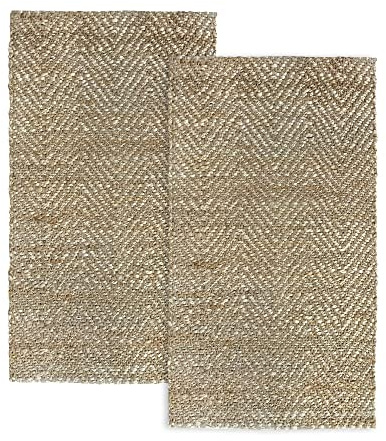 HAMID Pack 2 Jute Teppich, Alcazar Teppich 100% Weiß, Weicher Teppich und Hohe Festigkeit, Handgewebt - Wohnzimmer, Esszimmer, Schlafzimmer, Flurteppich, (110x60cm) 2 Stücke…