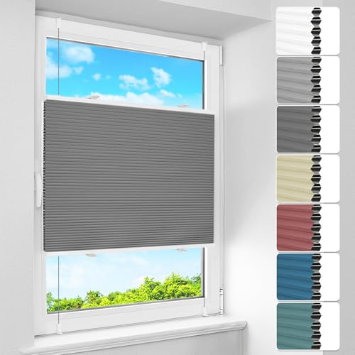 BelleMax Wabenplissee ohne Bohren Verdunkelung Thermo Plissee Klemmfix, Grau-weiß 60x100 cm (BxH), 100% Blickdicht Verdunklungsplissee, Schallschutz Sonnenschutz Doppelplissee für Fenster