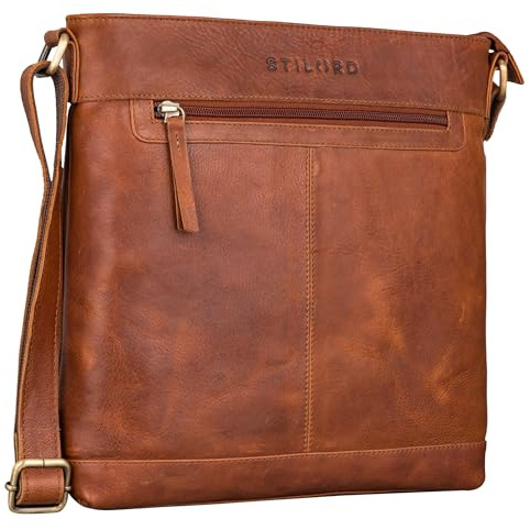 STILORD Henrike Schultertasche Damen Leder im Hochformat Kleine Ledertasche Vintage Umhängetasche mittelgroß Crossbody Bag Leder Farbe:schwarz