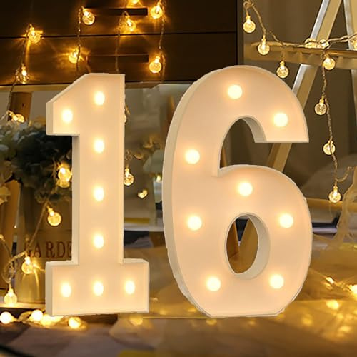 Marquee Light Up Numbers, Led Large Numbers Letters Sign Numbers Large Light Up Numbers Letters Led Light Up, Wedding Birthday Party Home Cardboard with Light Bulbs Pre-Cut Kit ( Color : Number 16 , S