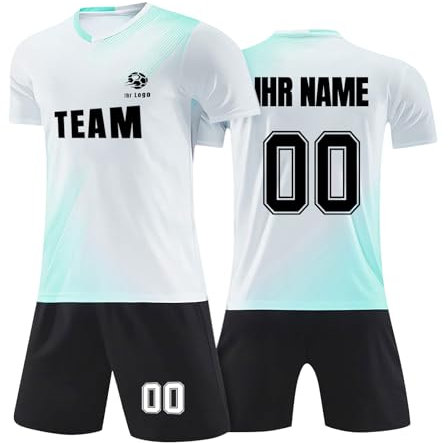 Generisch Trikot Personalisiert Kinder Trikot mit Eigenem Namen & Nummer & Logo Fußball Trikots Shorts Set für Kinder Erwachsene, Fussball Trikot Trainingsanzug Jungen Herren