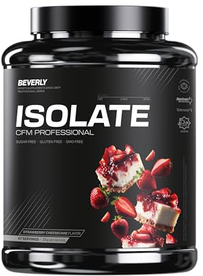 Beverly Isolate CFM - Isolat de protéines de lactosérum Lacprodan - 2 kg - 30 g de protéines par portion - 58 portions - Tonifie et augmente la masse musculaire - (2 KG, GÂTEAU AU FROMAGE À LA FRAISE)
