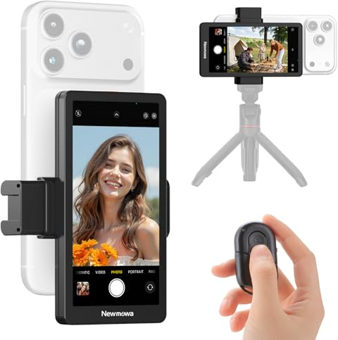 Newmowa 4.95 Teléfono Vlog Selfie Monitor Pantalla,Accesorio de Cámara Trasera del Teléfono para Teleprompter LiveStream Selfie Vlog TikTok,Compatible con iPhone(Soporta 4K 30fps Grabación con Cable)