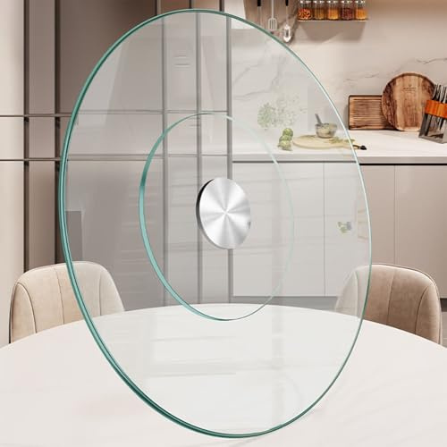 Lazy Susan Drehteller aus Glas, große runde Servierplatte, drehbares Tablett mit Drehhilfe-System, leises und sanftes Drehen (50 cm)