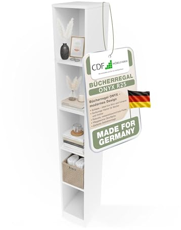 CDF Bibliothèque Ouverte Meuble à Case de Rangement avec Compartiments Colonne pour Bureau Salle à Manger Home Office Salon Livres Dossiers Décoration Chambre Modern Vertical - Blanc 25 cm