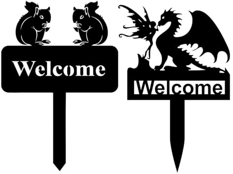 RXMORI Metal Welcome Stake Trädgårdsskylt, Dragon Yard Sign Stake Djurstatyer Gräsmatta Prydnad Silhuett Stake Yard Konst för Trädgård Uteplats Gräsmatta Bakgård Pathway Dekor