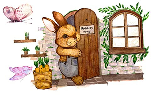 POPETPOP Bunny Wall Stickers for Boys and Girls Diy Decor Rabbit and Butterfly Motifs for Nursery Wall Art Playroom