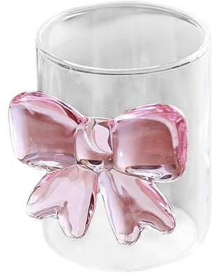 POTRUWE Lot de 2 Verres à Jus de Smoothie Transparents et Mignons avec Nœud, Tasse Esthétique, Icône à L'ancienne, Verre à Cocktail soufflé à la Main pour Femme, Fête entre Amis