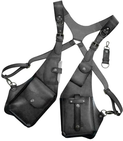 Cinturón de seguridad de cuero con bolsillo de seguridad ajustable para protección contra robo, cinturón seguro para hombre | Diseño vintage medieval con correas dobles, bolsillo práctico para