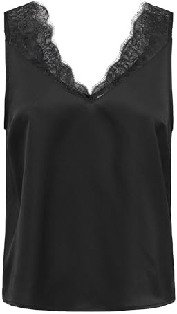 Onlchigo Life Satin Lace Mix Singlet WVN, svart, M