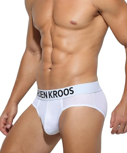 Arjen Kroos Mens Sexy Underwear Briefs Ice Silk Mesh Underpants | Silky Touch Low Rise Underwear for Bedroom Daily Sports, Wide Plush Logo Waistband, 3D Pouch, Anti Chafing, Tag-free