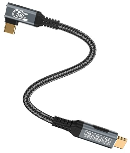 80Gbps usb c datenkabel Kompatibel mit thunderbolt 5 winkelstecker usb5 cable with 90 degree right angled kurz 0.3M,16K/ 8K Videoübertragung,240W Ladekabel usbc bildschirmkabel