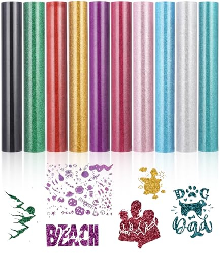 Hixava 10 pellicole flessibili per trasferimento termico in vinile, per plotter e trasferimenti termici, 10 colori, 30,5 cm x 21 cm, per tessuti, pellicola di trasferimento termoadesiva per vestiti