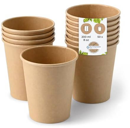 BIOZOYG Pappbecher 50 Stück 200 ml / 8 oz, Ø 80 mm, braun - Becher für Heißgetränke - Kaffeebecher to go aus Pappe - Einwegbecher, Alternative zu Styroporbecher