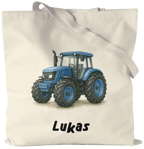 Kiddle-Design Traktor Tragetasche mit Namen, Trecker Geschenk Kinder Jungen Kindergarten, Traktor Jutebeutel mit Namen Geschenkidee Einschulung Jutetasche Geburtstag