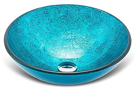 JYBNBBE Lavandino da appoggio per Bagno, lavabo da appoggio in Vetro temperato, lavabo da appoggio con Scarico, lavabo da appoggio Combinato, lavabo da appoggio Blu, lavabo da AP,Round