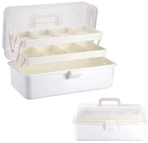 SUMNACON 3-lagier Mehrzweck-Box BPA-frei Nähkasten Medizinkoffer Stiftebox Einstellbare Sortierbox Kosmetikbox Tragbare Orgnizer mit deckel für Bastel Make-up Werkzeug Weiß