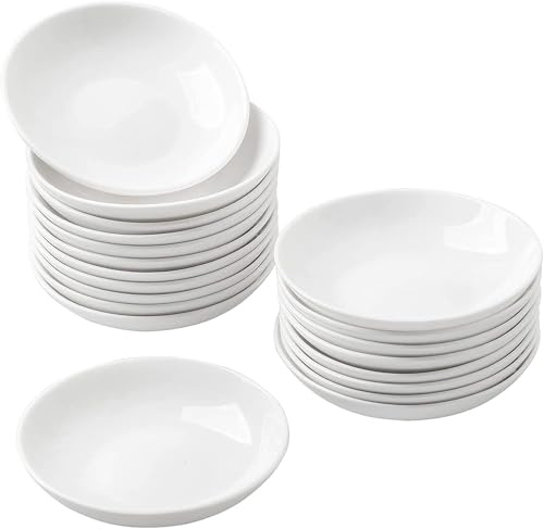 UIBFCWN 3 Oz Ceramic Dipping Bowls, Soy Sauce Dishes Set of 20, Dipping Sauce Cups/Bowls/Dishes for Kitchen, Mini Appetizer Plates for Condiment Sushi Ketchup BBQ Party, 4 Inch
