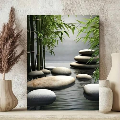 CAOXTART Bamboo And Stones Canvas Wall Art Pictures, Zen Garden Art Print Painting, For Home Decor Classic Landscape Theme Poster 50x75cm Frameless