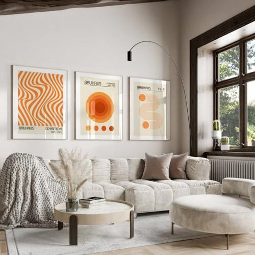 champracer 3-teiliges Poster Set Abstrakte orange Linien geometrische Wand Bilder Moderne Wandbilder Kunstposter für Schlafzimmer Büro Wanddeko, Ohne Rahmen (50 * 70cm,A)