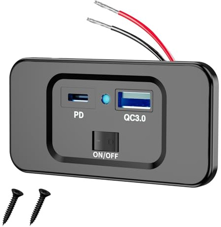 Powice USB Seckdose 12V Wohnmobil, 54W USB Ladebuchse 12V Einbau KFZ QC3.0 USB & PD3.0 Typ C Handy Schnellladegerät Wasserdicht mit Schalter für 12 V / 24 V Auto, Wohnwagen, Auto, Motorräder, LKW