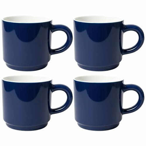 AiXception Ceramic Coffee Mugs Set of 4 with Large Handle, Navy Blue and White, Microwave Dishwasher Safe, Classic Design