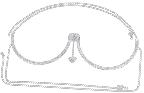 Damen Strass Brustanhänger Herz Büstenhalter Kette Körperkette | Halloween Feier, Legierung Silber, Tanzkleidung und Partys, Auffälliger Herz Look, Körperkette Frauen
