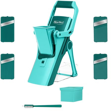 Genius Nicer Dicer Mando, Set 10-tlg. Gemüsehobel spülmaschinenfest, 4 Klingen, Standhobel für Gemüse Obst, Vegetable Chopper Mandoline