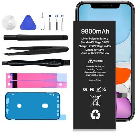 [9800mAh] EVELLHPP Batterie pour iPhone 12/iPhone 12 Pro, 2026 Nouvelle Batterie Haute Capacité 0 Cycle Remplacement pour A2172, A2402, A2403, A2404 avec Outils Professionnels