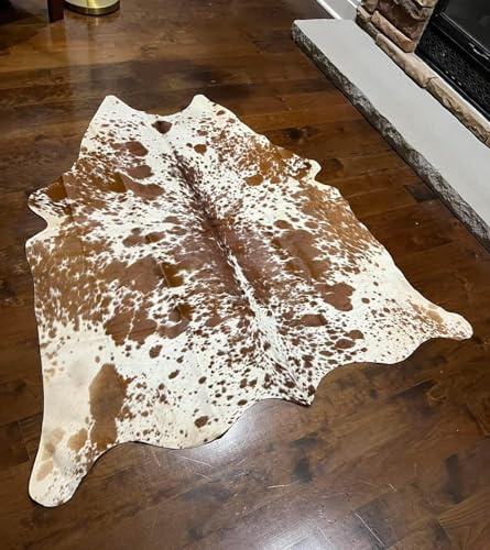 BK.LEATHER NEW 100% NATURAL COWHIDE RUGS BROWN AUSTRALIAN COWS FUR SKINS CARPET AREA S-3XL (Chromatic Brown & White, Medium : 135-130 cm)
