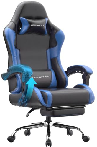 Dowinx Gaming Stuhl, Ergonomischer Chair, Gamer Sessel mit Fußstütze, 150KG Belastbarkeit Gamingstuhl mit Verstellbare Armlehnen, PC Computerstuhl Bürostuhl, Blau