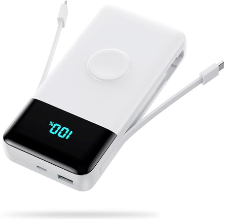 Batterie Externe 26800mAh USB C 25W PD, QC4.0 Power Bank 2 Câbles (Entrée et Sortie) Charge Rapide Chargeur Batterie Portable 5 Sorties Compatible avec Apple Watch, iPhone, Samsung Galaxy