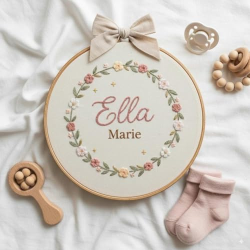 Personalisierte Boho-Blumen-Namens-Stickrahmen, individueller Baby-Namenrahmen, Wandkunst, personalisiertes Geschenk für Neugeborene oder Babyparty, individuelles Basteln, Kinderzimmer-Dekoration (15