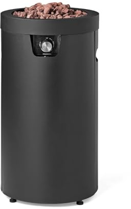 Fogata, Brasero Exterior de Gas propano con Columna 28 Pulgadas Alto, Acabado en Negro Mate para Patio, jardín
