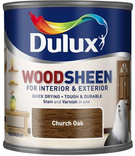 Woodsheen Stain and Varnish 250ml Church Oak | Interior Wood Stain and Varnish | Satin Finish for Doors Skirting Furniture and Trim | Quick Dry Wood Protection
