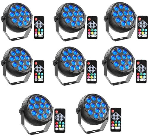 Rtktoup 8PCS Wiederaufladbar RGB LED Par Scheinwerfer, 12 LED Strahler Akku mit Fernbedienung Partylicht Bühnenlicht für Party Bar Bühne DJ Disco Hochzeit Halloween Weihnachten