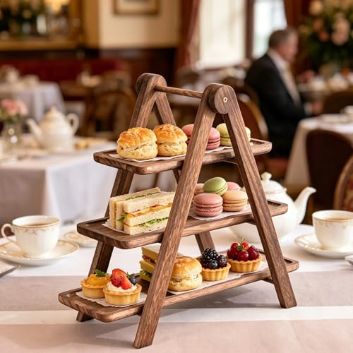 Polegas Wooden 3 Tier Cake Stand, Elegant Cupcake & Dessert Display | for Afternoon Tea, Parties,Graduation & Weddings,Sturdy Wood Tiered Serving Tray for Cakes, Pastries, Fruit & More