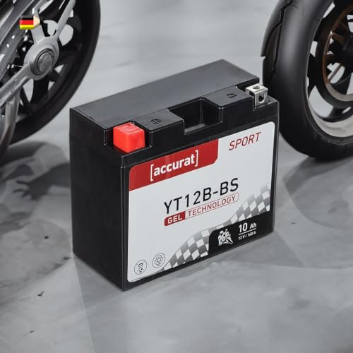 Accurat Motorradbatterie YT12B-BS - 12V, 10Ah, 160A, zyklenfest, wartungsfrei, Gel - Starterbatterie, Batterie in Erstausrüsterqualität für Rasentraktor, Roller, Motorrad, Quad